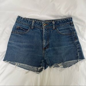 Blue asphalt denim jean shorts